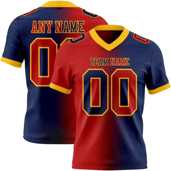 Custom Navy Red-Gold Mesh Gradient Fashion Jersey