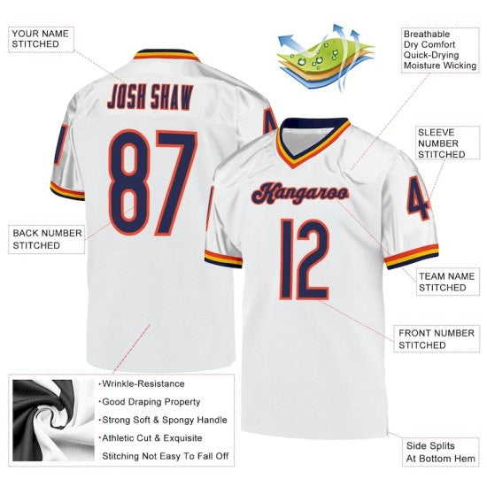 Custom White Navy-Orange Mesh Throwback Jersey