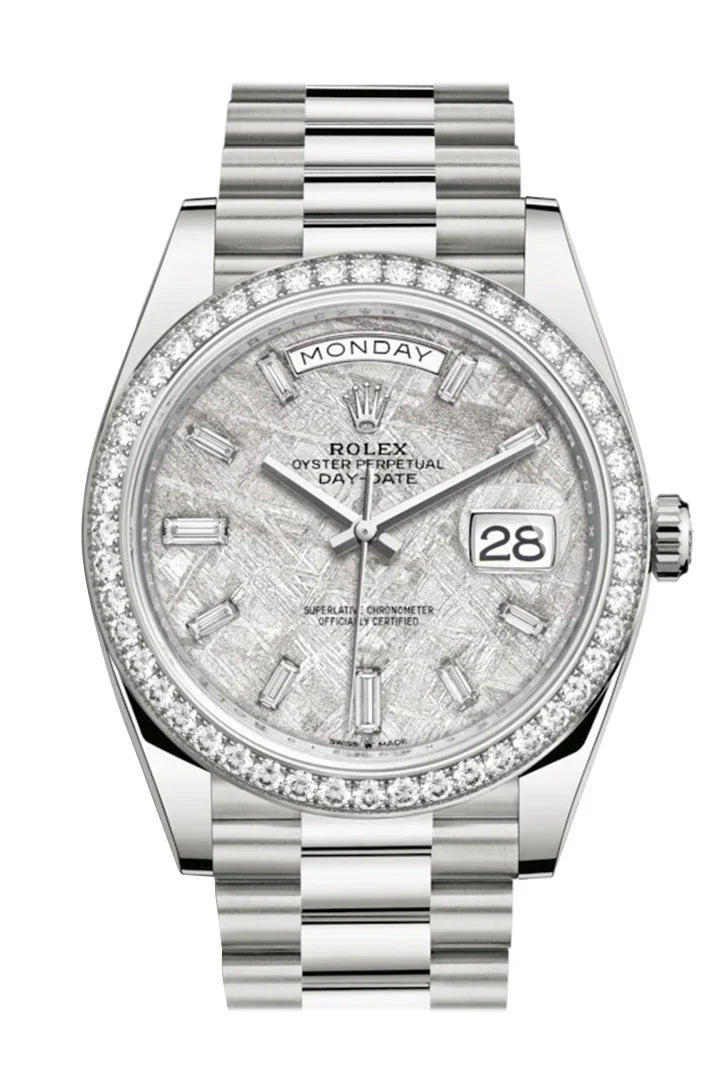 Day-Date 40 Meteorite Baguette Diamond Dial Diamond Bezel White Gold President Automatic Men's Watch 228349RBR 228349.