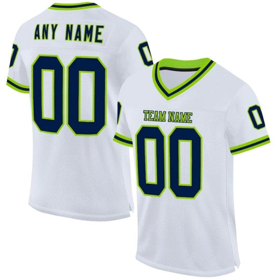 Custom White Navy-Neon Green Mesh Throwback Jersey