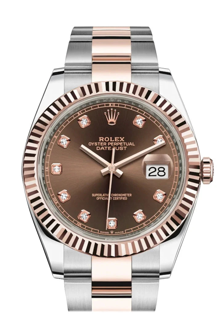 Datejust 41 Chocolate Diamond Dial Steel and 18K Rose Gold Oyster Men's Watch 126331.