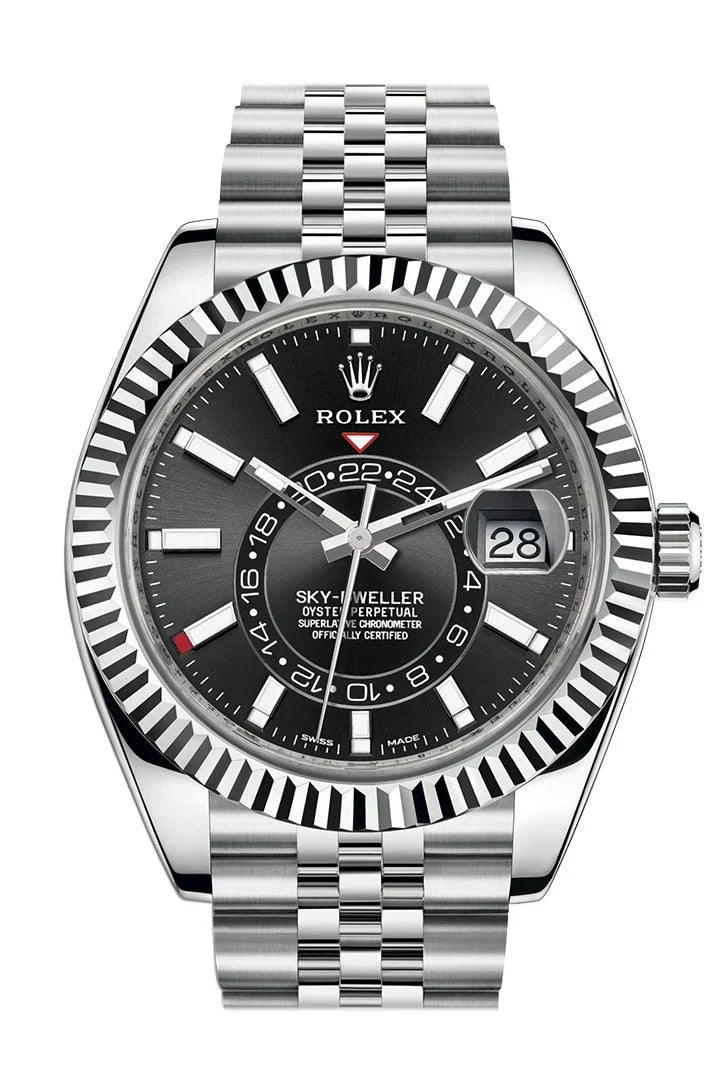 Sky Dweller Black Dial 18K White Gold Bezel Steel Jubilee Men's Watch 326934.