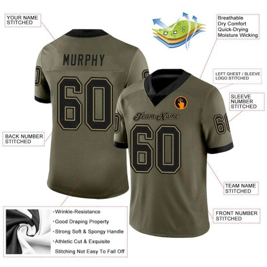 Custom Olive Black-Old Gold Mesh Salute To Service Jersey