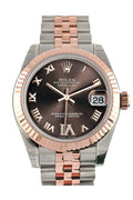Datejust 31 Chocolate Roman Large VI set with Diamond Dial Fluted Bezel 18K Rose Gold Two Tone Jubilee Ladies Watch 178271.