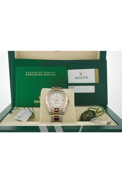 Datejust 31 White Roman Dial Diamond Bezel 18K Rose Gold Two Tone Ladies Watch 278341.