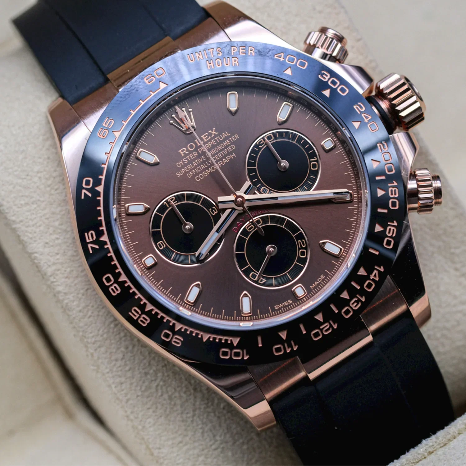 Rolex Daytona, Chocolate dial, Engraved Bezel, Rubber Oysterflex, Rose gold Watch 116515LN-0041