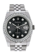 Datejust 36 Black Jubilee design set with Diamonds Dial 18k White Gold Diamond Bezel Jubilee Men's Watch 116244.