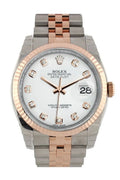 Datejust 36 White set with diamonds Dial Fluted Steel and 18k Rose Gold Jubilee Watch 116231.