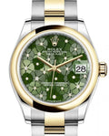 Rolex Datejust 31 Yellow Gold/Steel Olive Green Floral Motif Diamond Dial & Smooth Domed Bezel Oyster Bracelet 278243 - BRAND NEW