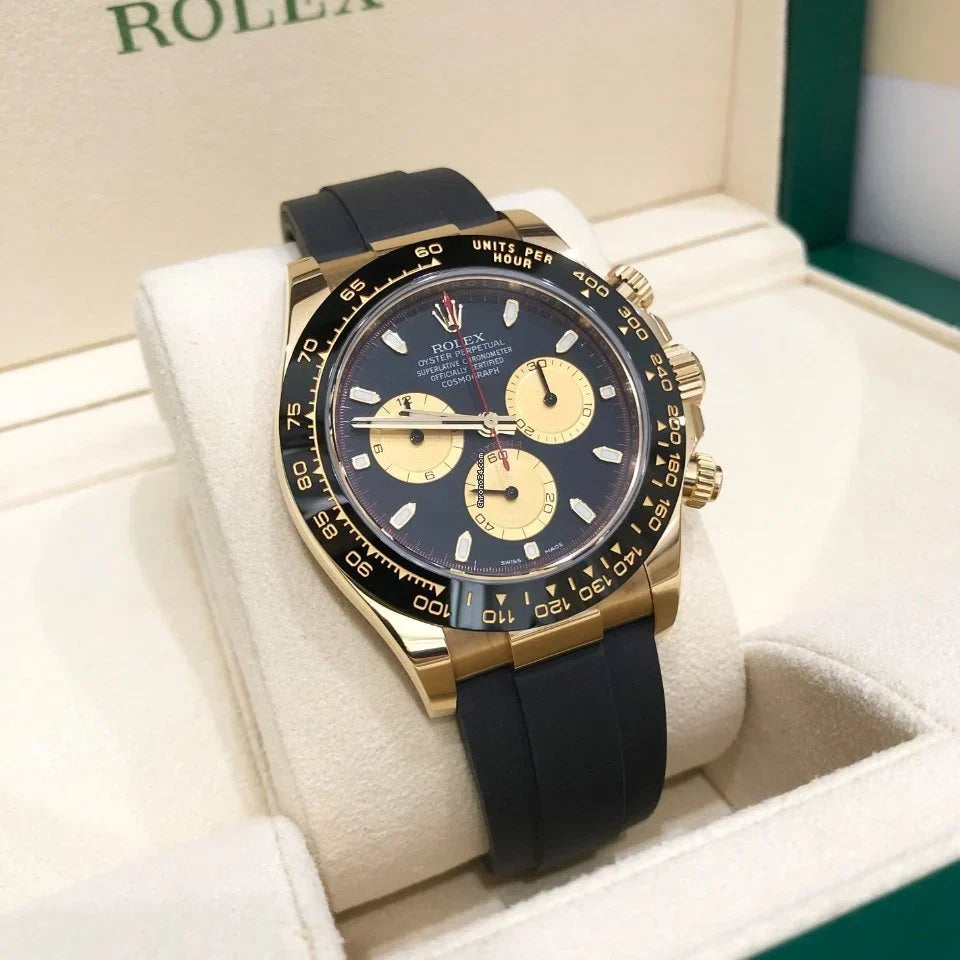 116518 Yellow Gold Cosmograph Daytona 40mm Black Paul Newman Index Dial Black Oysterflex.
