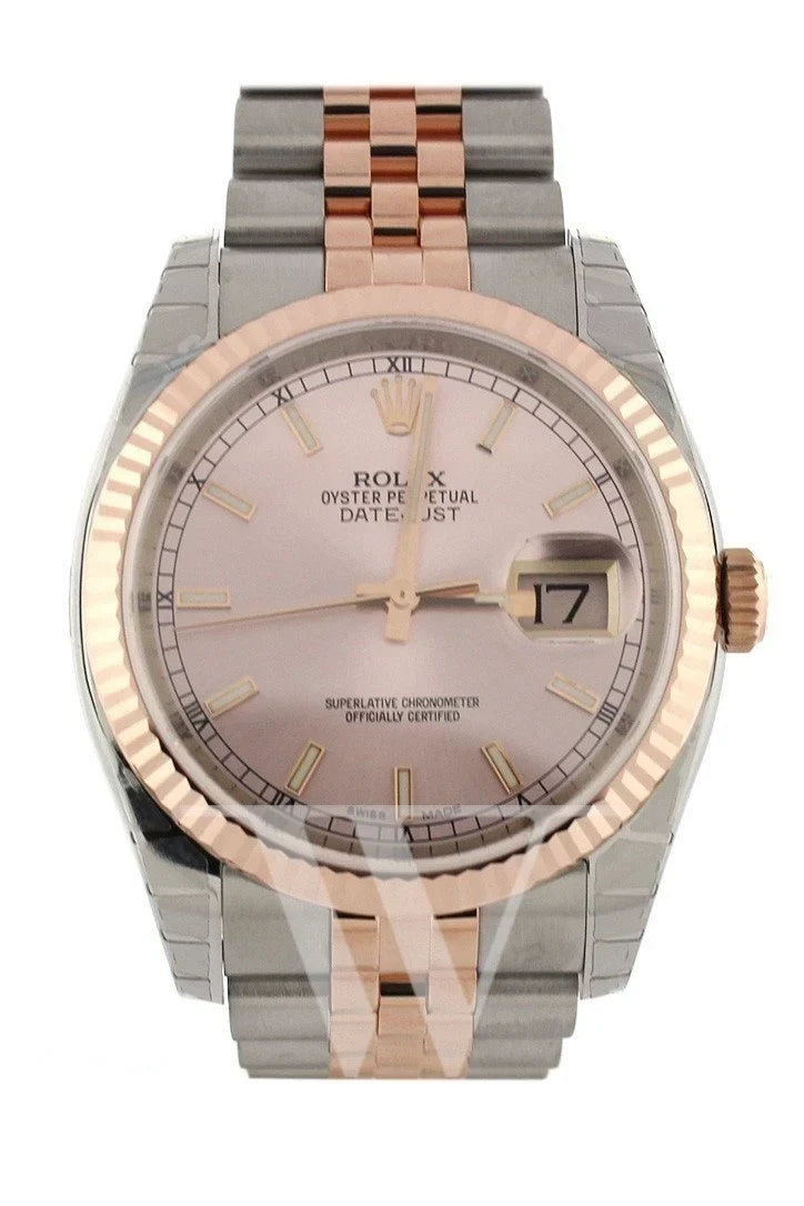 Datejust 36 Pink Dial Fluted Steel and 18k Rose Gold Jubilee Watch 116231.