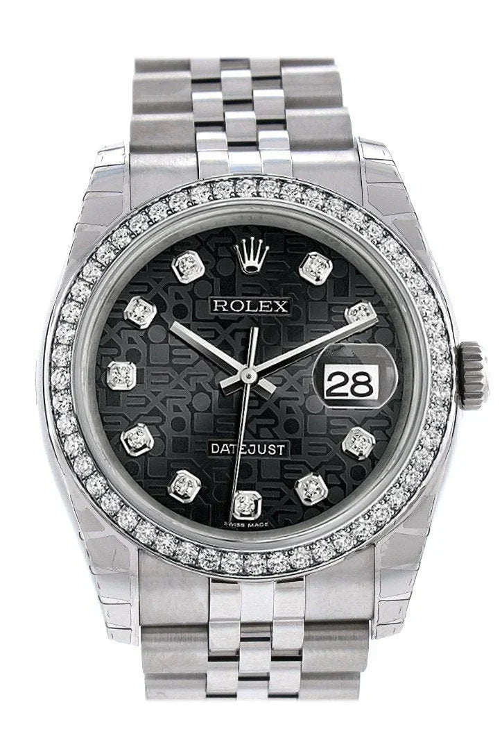 Datejust 36 Black Jubilee design set with Diamonds Dial 18k White Gold Diamond Bezel Jubilee Men's Watch 116244.