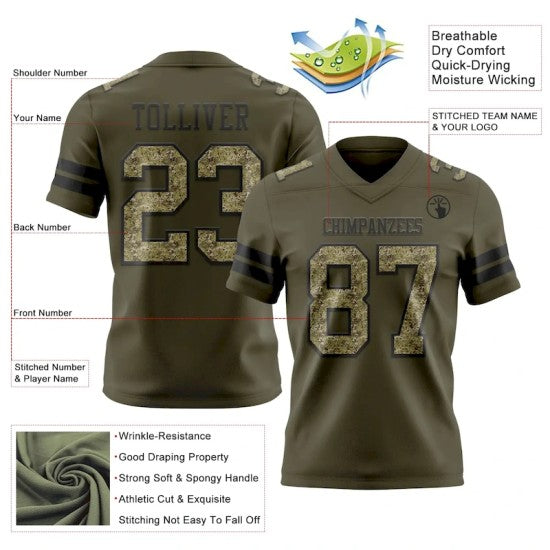 Custom Olive Camo-Black Mesh Salute To Service Jersey