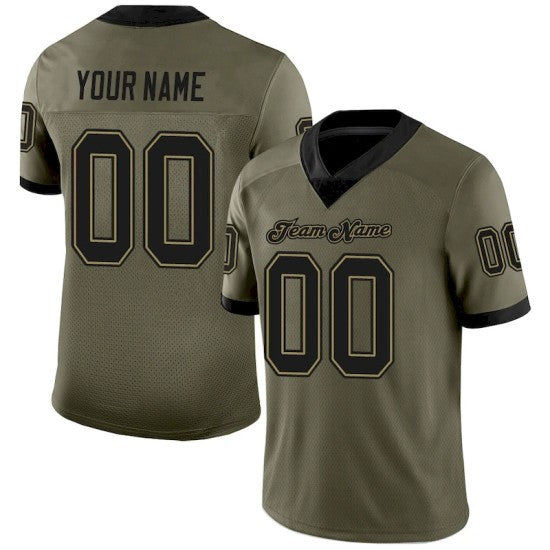 Custom Olive Black-Old Gold Mesh Salute To Service Jersey
