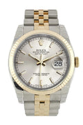 Datejust 36 Silver Dial Fluted 18K Gold Two Tone Jubilee Watch 116233.