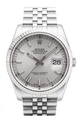 Datejust 36 Silver Dial 18k White Gold Fluted Bezel Stainless Steel Jubilee Watch 116234.