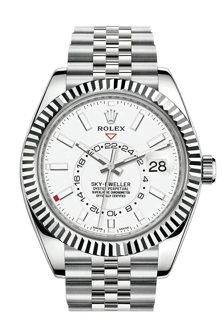 Sky Dweller White Dial 18K White Gold Bezel Steel Jubilee Men's Watch 326934.