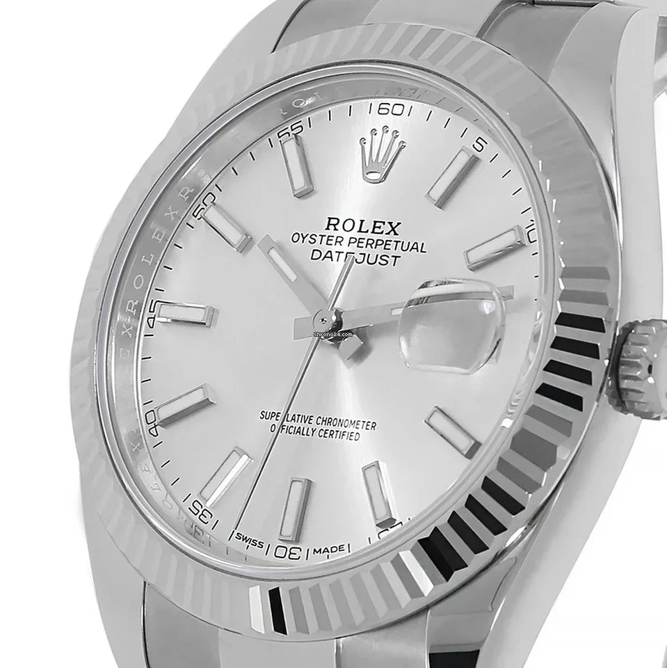 Datejust II Stainless Steel White Gold Silver Index Dial Watch 116334.