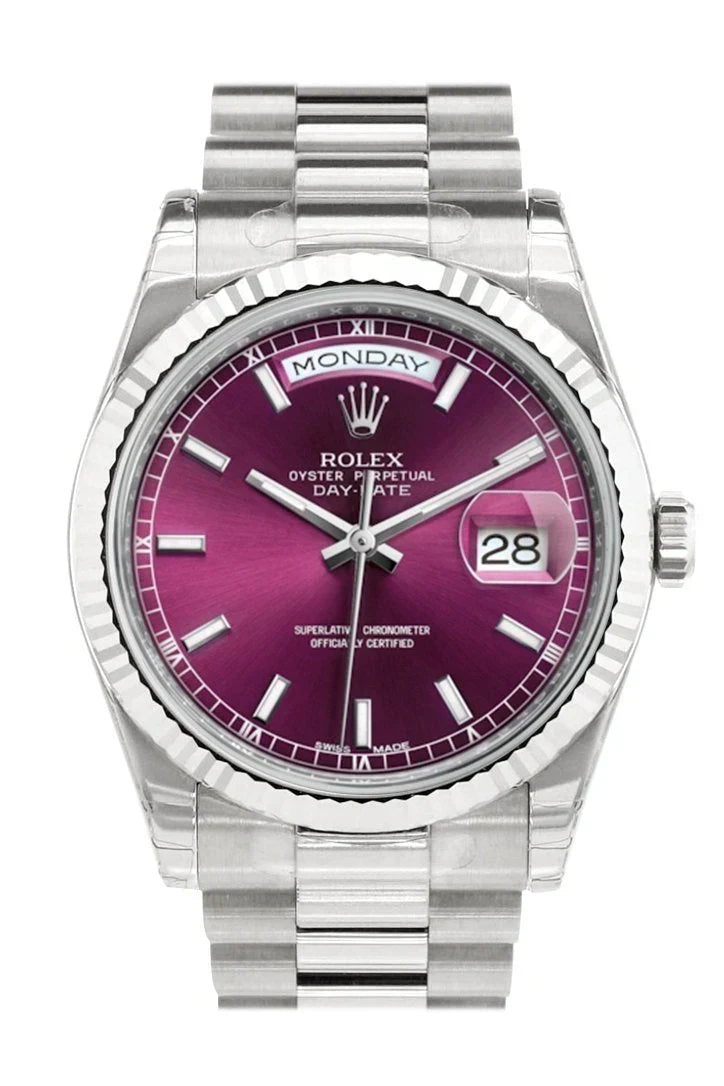 Day-Date 36 Cherry Dial Fluted Bezel President White Gold Watch 118239.