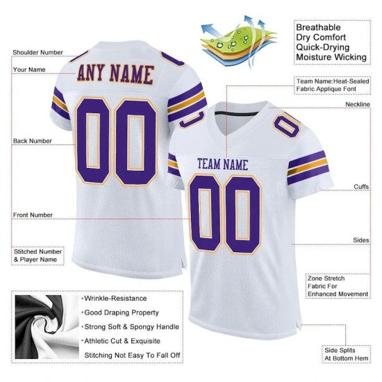 Custom White Purple-Gold Mesh Jersey