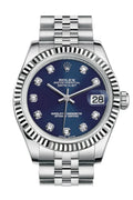 Datejust 31 Blue Set Diamonds Dial White Gold Fluted Bezel Jubilee Ladies Watch 178274.