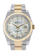 Datejust 36 White mother-of-pearl Diamond Dial Fluted 18K Gold Two Tone Oyster Watch 116233.