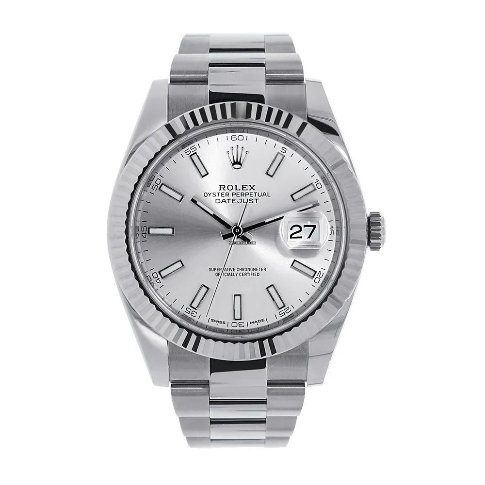 Datejust II Stainless Steel White Gold Silver Index Dial Watch 116334.