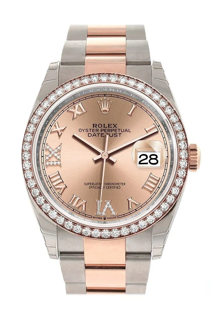 Datejust 36 Rose Set with Diamonds Dial Diamond Bezel Rose Gold Two Tone Watch 126281RBR 126281 NP.