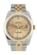 Datejust 36 Champagne Dial Fluted 18K Gold Two Tone Jubilee Watch 116233.