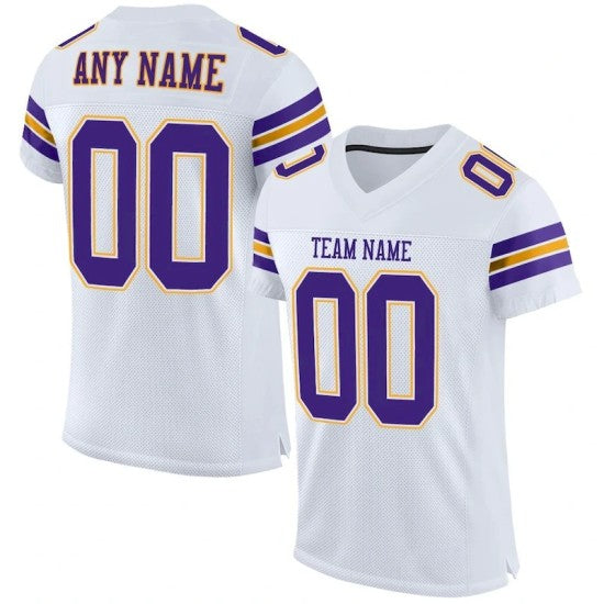 Custom White Purple-Gold Mesh Jersey