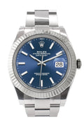 Datejust 41 Blue Dial White Gold Fluted Bezel Mens Watch 126334.