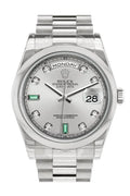 Day Date 36 Rhodium Diamonds Emeralds Dial President Men's Watch 118206.