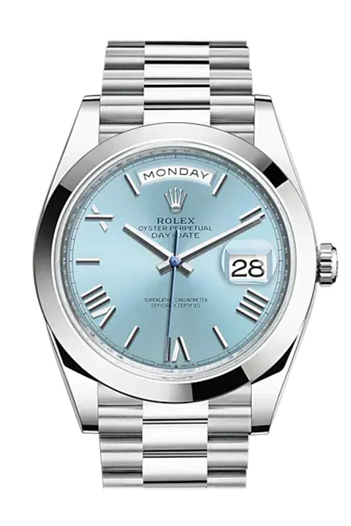 Day-Date 40 Ice blue Dial Roman Dome Bezel Platinum President Automatic Men's Watch 228206.
