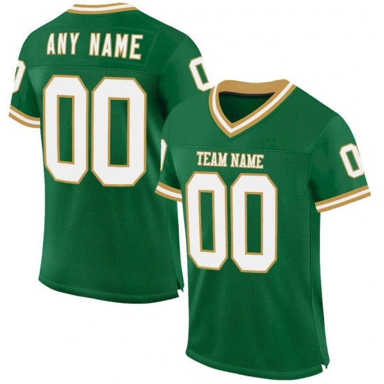 Custom Kelly Green White-Old Gold Mesh Throwback Jersey