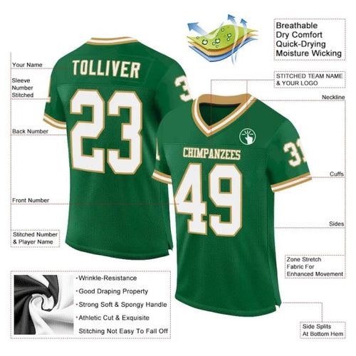 Custom Kelly Green White-Old Gold Mesh Throwback Jersey